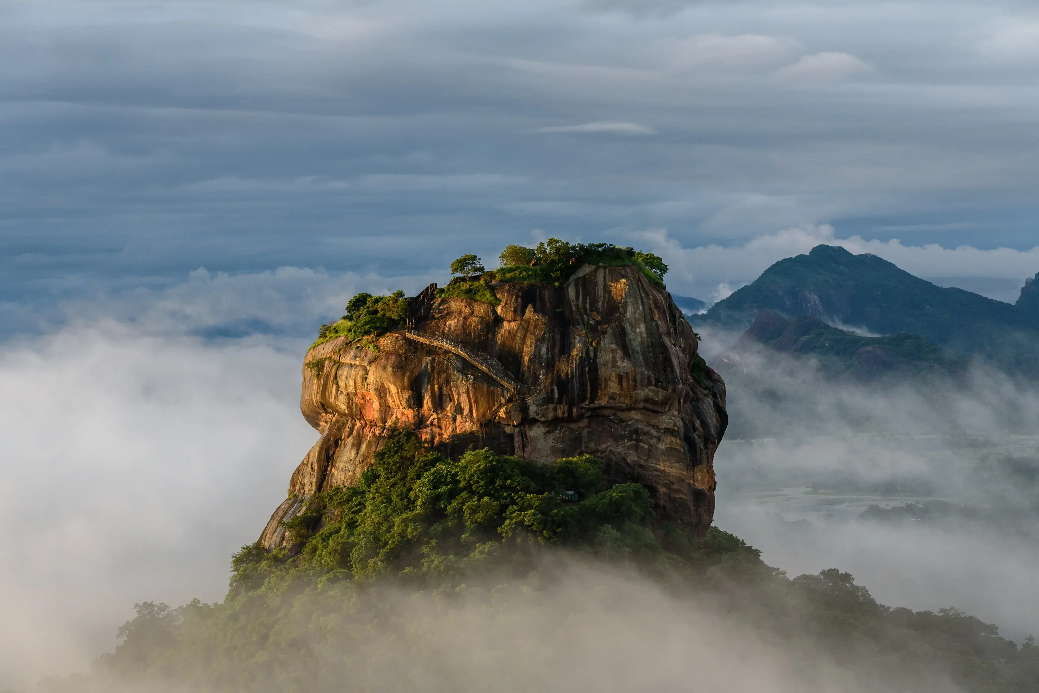 Sigiriya rising above morning cloud in Sri Lanka